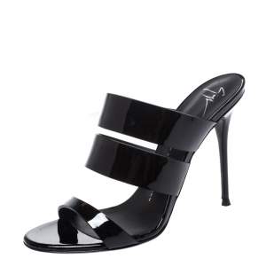 Pre Owned Giuseppe Zanotti Black Patent Leather Strappy Slide Sandals Size 39