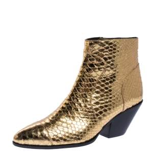 Giuseppe Zanotti Metallic Gold Python Embossed Leather Ankle Boots Size 37