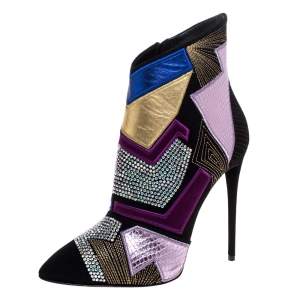 Pre Owned Giuseppe Zanotti Black Suede Patchwork Ankle Boots Size 40