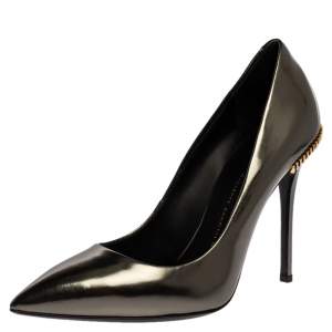 Pre Owned Giuseppe Zanotti Metallic Leather Zip Embellished Pointed Toe Pumps Size 40