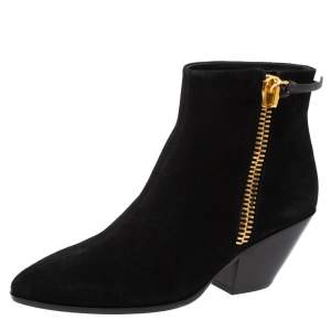 Pre Owned Giuseppe Zanotti Black Suede Side Zip Ankle  Boots Size 37