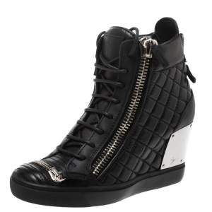 Pre Owned Giuseppe Zanotti Black Quilted Leather Wedge Sneakers Size 40