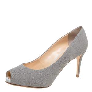 Pre Owned Giuseppe Zanotti Grey Glitter Fabric Platform Peep Toe Pumps Size 40