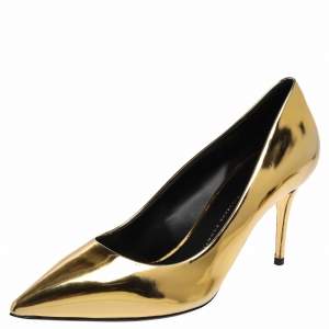 Pre Owned Giuseppe Zanotti Metallic Gold Leather Pointed Toe Pumps Size 38