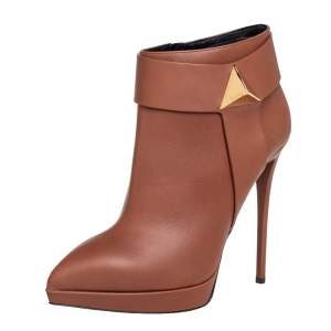 Pre Owned Giuseppe Zanotti Brown Leather Pyramid Stud Platform Ankle Boots Size 41