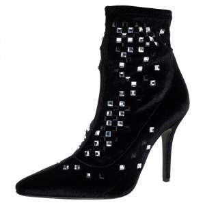 Giuseppe Zanotti Black Velvet Embellished Boots Size 37