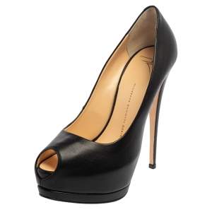 Pre Owned Giuseppe Zanotti Black Leather Platform Peep Toe Pumps Size 40