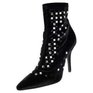 Giuseppe Zanotti Black Velvet Crystal Embellished Ankle Boots Size 36