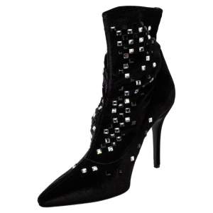 Giuseppe Zanotti Black Velvet Embellished Ankle Boots Size 41