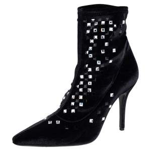 Giuseppe Zanotti Black Velvet Crystal Embellished Ankle Boots Size 39