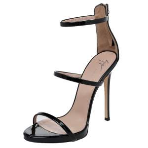 Pre Owned Giuseppe Zanotti Black Patent Leather Harmony Ankle Strap Sandals Size 37.5