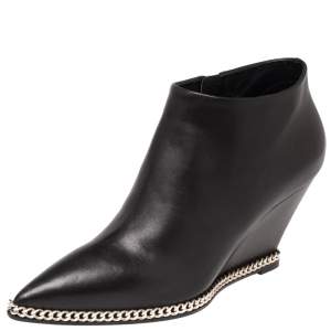 Pre Owned Giuseppe Zanotti Black Leather Chain Link Ankle Boots Size 37