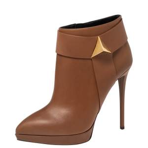 Pre Owned Giuseppe Zanotti Brown Leather Pyramid Stud Platform Ankle Boots Size 40