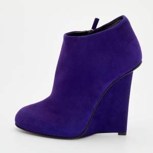 Pre Owned Giuseppe Zanotti Purple Suede Wedge Ankle Length Boots Size 40