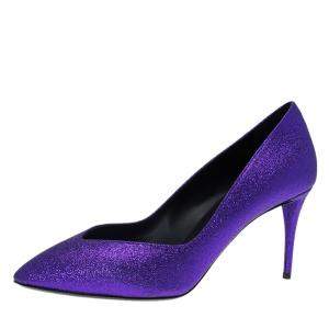 Pre Owned Giuseppe Zanotti Purple Glitter Olinda V Throat Pumps Size 39