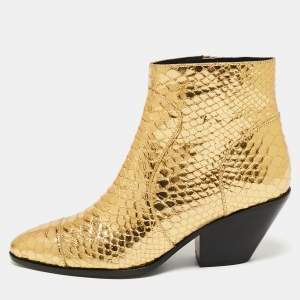 Pre Owned Giuseppe Zanotti Gold Python Embossed Leather Ankle Boots Size 37