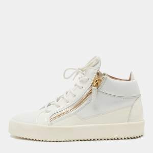 Pre Owned Giuseppe Zanotti White Leather and Patent High Top Sneakers Size 40.5