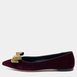 Pre Owned Giuseppe Zanotti Burgundy Velvet Ballet Flats Size 38.5 