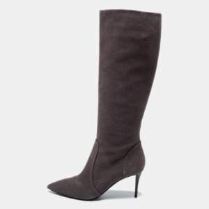 Giuseppe Zanotti Grey Suede Pointed Toe Knee Length Boots Size 37
