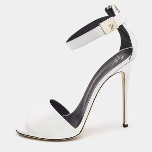 Pre Owned Giuseppe Zanotti White Patent Leather Peep Toe Ankle Strap Sandals Size 41
