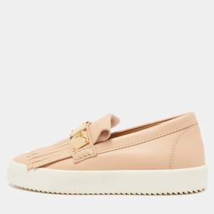 Pre Owned Giuseppe Zanotti Beige Fringed Leather Slip On Sneakers Size 38