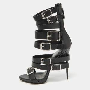 Pre Owned Giuseppe Zanotti Black Leather Gladiator Sandals Size 38.5