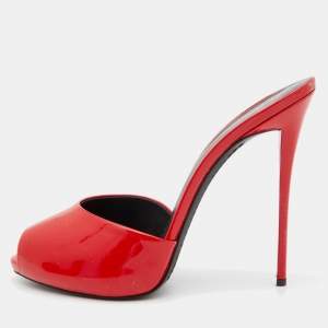 Pre Owned Giuseppe Zanotti Red Patent Leather Slide Sandals Size 40