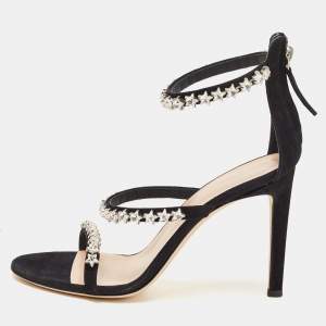 Pre Owned Giuseppe Zanotti Black Suede Star Crystal Harmony Sandals Size 37