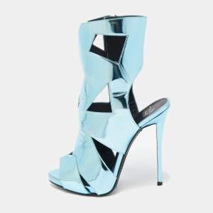 Pre Owned Giuseppe Zanotti Metallic Blue Leather Cut-Out Coline Ankle Booties Size 36