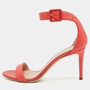 Pre Owned Giuseppe Zanotti Pink Embossed Snakeskin Neyla Sandals Size 38.5