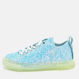 Giuseppe Zanotti Blue Blabber Glitter Low Top Sneakers Size 38