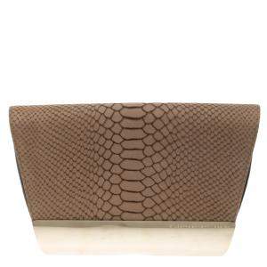 Giuseppe Zanotti Beige Python Embossed Suede Metal Trapezoid Clutch