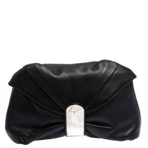 Giuseppe Zanotti Black Pleated Leather Flap Clutch