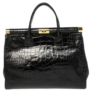 Giuseppe Zanotti Black Croc Embossed Leather Tote