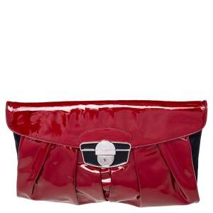 Giuseppe Zanotti Red/Black Satin And Pleated Patent Leather Flap Clutch