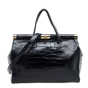 Giuseppe Zanotti Black Croc Embossed Leather Tote