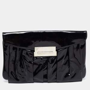 Giuseppe Zanotti Black Pleated Patent Leather Flap Clutch