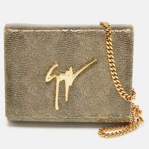 Giuseppe Zanotti Gold Lizard Effect Leather Chain Flap Shoulder Bag