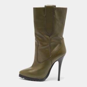 Giuseppe Zanotti Green Leather Ankle Boots Size 38