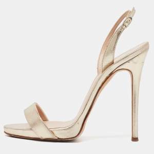 Pre Owned Giuseppe Zanotti Gold Leather Ankle Strap Sandals Size 37