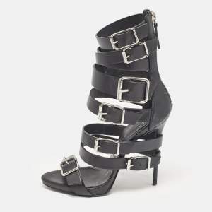 Pre Owned Giuseppe Zanotti Black Leather Ankle Strap Sandals Size 37.5