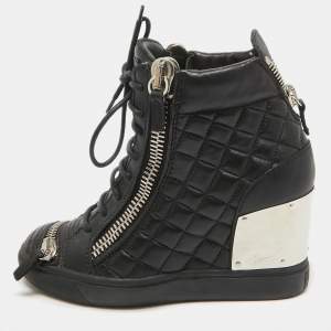 Giuseppe Zanotti Black Quilted Leather Wedge Sneakers Size 38.5