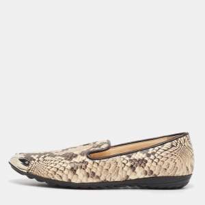 Giuseppe Zanotti Black/Beige Embossed Python Slip On Loafers Size 36