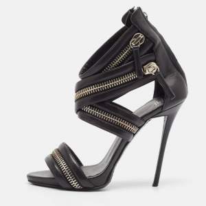 Pre Owned Giuseppe Zanotti Black Leather Ankle Strap Sandals Size 38