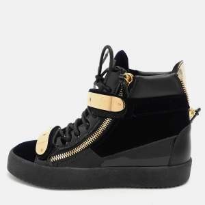 Giuseppe Zanotti Blue/Black Velvet and Leather Coby High Top Sneakers Size 38