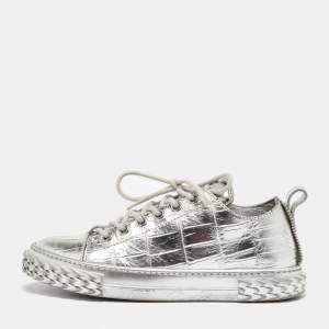 Giuseppe Zanotti Silver Croc Embossed Leather Blabber Low Top Sneakers Size 38
