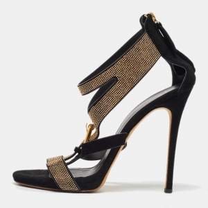 Giuseppe Zanotti Black Suede Studded Ankle Strap Sandals Size 39