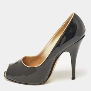 Giuseppe Zanotti Black Patent Leather Peep Toe Pumps Size 37
