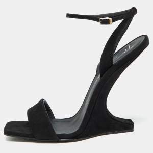 Pre Owned Giuseppe Zanotti Black Suede Heelless Ankle Strap Sandals Size 39.5