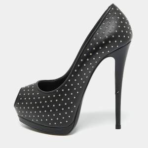 Giuseppe Zanotti Black Leather Studded Peep Toe Platform Pumps Size 37
